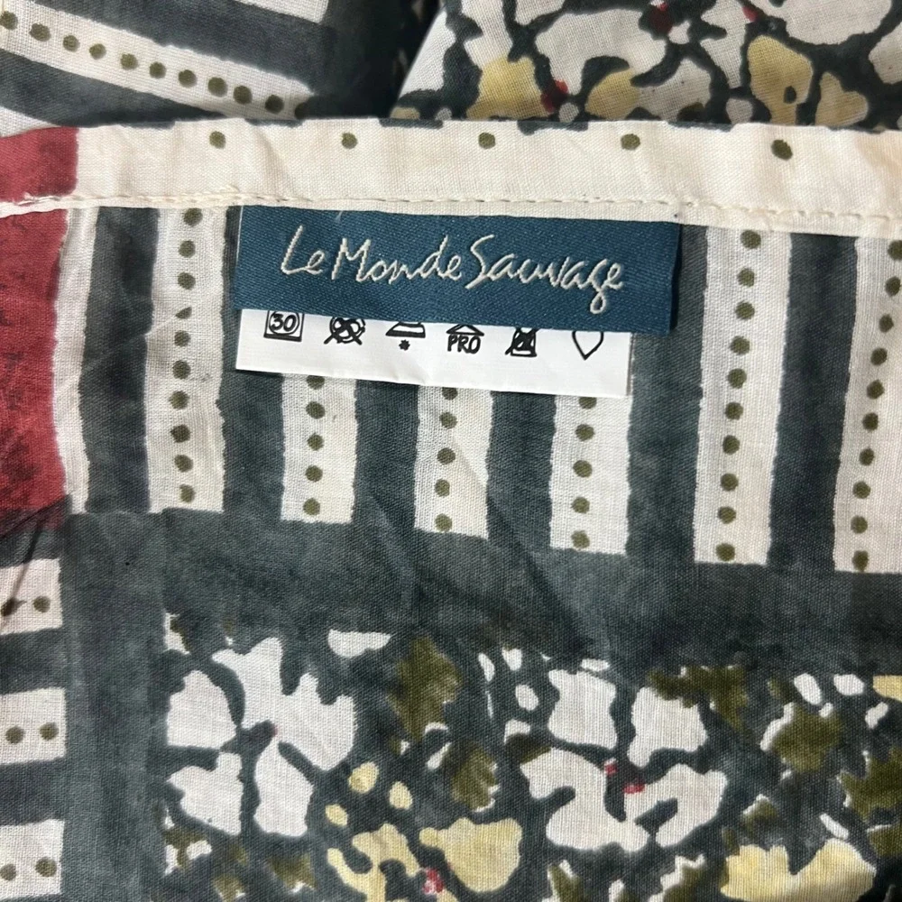 Le Monde Sauvage Paris 1970 Floral Geometric TableCloth Cotton 72 x 108